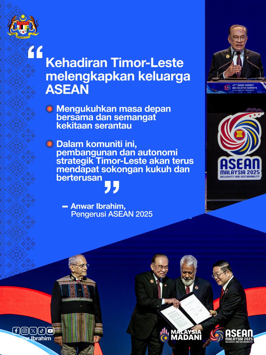 anwaribrahim's tweet image. Tahniah Timor-Leste! Anggota baharu ASEAN. 

🇲🇾🤝🇹🇱

#MalaysiaMADANI
#MADANIbekerja
#RancakkanMADANI
#ASEAN