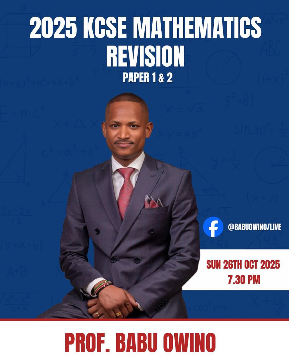 Philippians 4:13 

I can do all this through him who gives me strength.

Stay tuned today from 7.30PM for our KCSE MATHEMATICS REVISION.