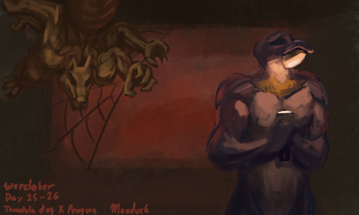 Not much time today so here is another double. Tarantula spider hunting a penguin. For <a href="/TFiddlerArt/">Taran Fiddler</a> 's #Weretober2025