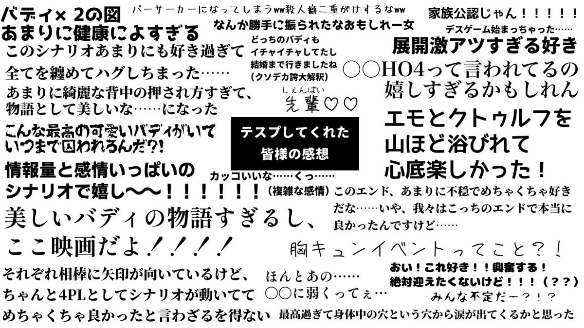 . 𝘾𝙖𝙡𝙡 𝙤𝙛 𝘾𝙩𝙝𝙪𝙡𝙡𝙝𝙪
「阿修羅高校と天使の呼び声」
天使×ダブルバディ×高校生

🆕HO診断🆕：kuizy.net/analysis/26815
▋4PL秘匿
▋16時間前後(RP次第)
▋発狂率高/ロスト率中/地獄度★★★★★
賽ノ目日和5でシナリオ無配予定！

▋BOOTH：xpx.booth.pm
