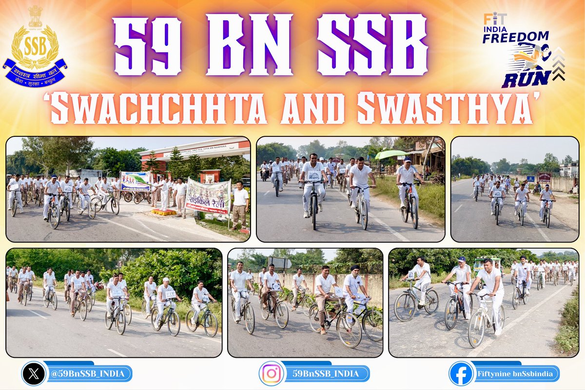 59bnssb_india's tweet photo. Under the aegis of #FitIndiaFreedomRun6 @59bnssb_india & @42bnssb_INDIA jointly organized the #SundaysOnCycle #Rally to promote fitness & wellness.
#Run4India
@FitIndiaOff
@YASMinistry
@SSB_INDIA
@SSBFTRLUCKNOW
@SectorSsb
@42bnssb_INDIA https://t.co/tunWpUyf1W