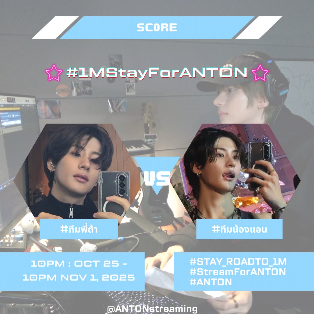 ANTONstreaming's tweet image. BATTLE STREAMING 🎶
กับภารกิจ #1MSTAYForANTON
#ทีมพี่ต้า VS #ทีมน้องแอน
🗓️10PM Oct 25 - 10PM Nov 1, 2025
🔗surl.li/ebwheu
#STAY_ROADTO_1M
#StreamForANTON
#ANTON
*กิจกรรมนี้สร้างขึ้นเพื่อเพิ่มยอดวิวและความบันเทิงเท่านั้น