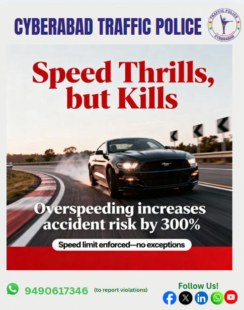 CYBTRAFFIC's tweet photo. Overspeeding Kills!
Speed limits are enforced—no exceptions.
Just a few extra seconds could cost a lifetime.
Drive responsibly. Protect lives.
Slow Down. Save Lives.
#SpeedKills #RoadSafety #Cybtraffic