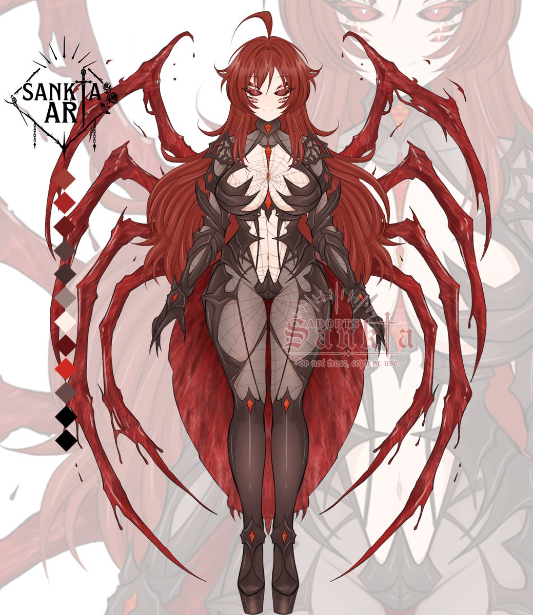 「🩸🕷️Adoptober Day 23┆Bloodlust Arachne🩸🕷️」

🥀 Name your offer:
▸ SB: $60
▸ MI: 6
▸ AB: $200

🔓 Commercial rights start at $110+
⏳ Auction ends: 3 days
💬 Bid below on YCH or DM offer 📩

✦︎ Design only — for OC, VTuber model, etc
✦︎ No refunds &amp; Credit me always