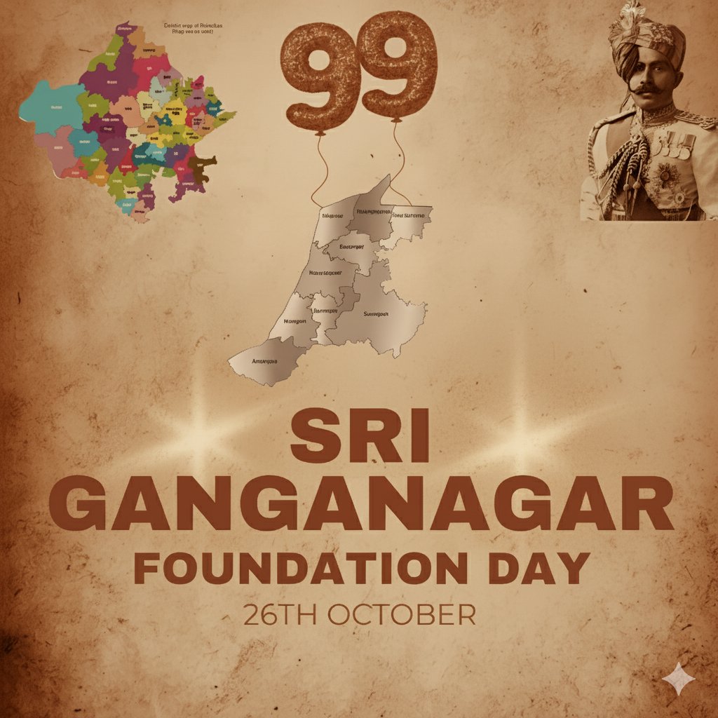 आज मेरी मातृभूमि श्रीगंगानगर की स्थापना के 99 वर्ष पूर्ण हो रहे हैं, वह धरती जो कभी मरुस्थल थी, और आज समृद्धि की मिसाल है।
यह संभव हुआ महाराजा गंगासिंह जी की दूरदर्शिता, परोपकार और अदम्य संकल्प से।
आज देश की राजधानी दिल्ली से उस महान पुरुष को कोटि-कोटि नमन । 
#श्रीगंगानगर #SGNR