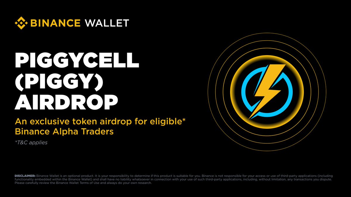 BinanceWallet's tweet image. Binance Alpha will be the first platform to feature Piggycell (PIGGY) on October 28.

Eligible users can claim their airdrop using Binance Alpha Points on the Alpha Events page once trading opens. Further details will be announced soon.

Please stay tuned to Binance’s official…