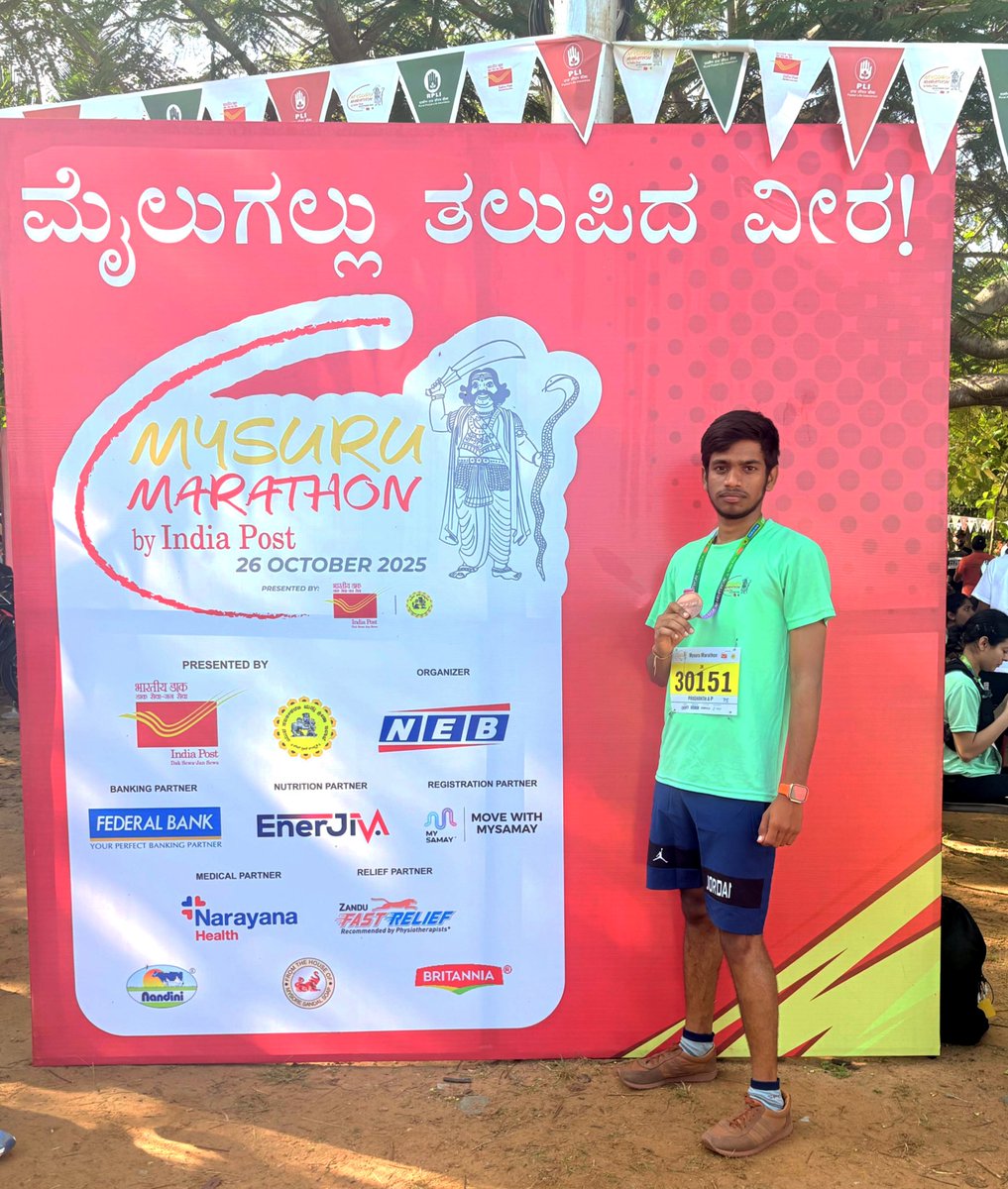 Prashanth_AP_'s tweet image. Victory belongs to those who never give up! 💥
Proud to secure 2️⃣nd place in the Mysuru Marathon 2025! 🏃‍♂️💪 #MysuruMarathon #KeepRunning #NeverGiveUp 
&quot;From sweat to success! 💧➡️🏅&quot;