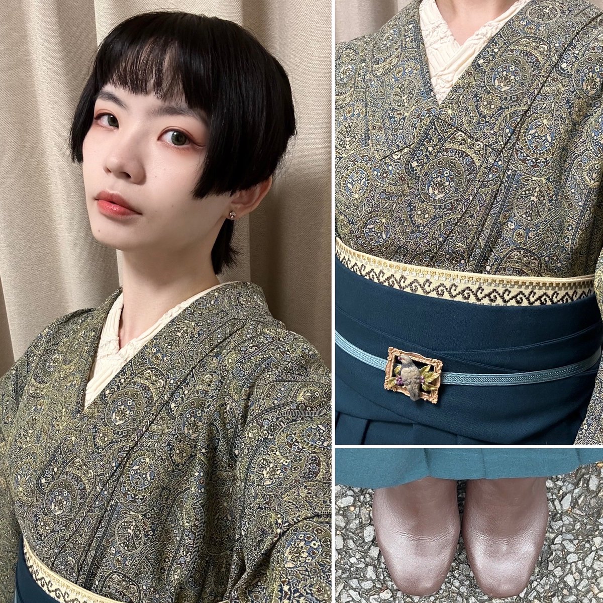 (あ782)超豪華✨アンティーク振袖㊗️青緑の荒波文様 菊手刺繍 ③点セット 青 | 呉服店・振袖「久し屋」（静岡県）