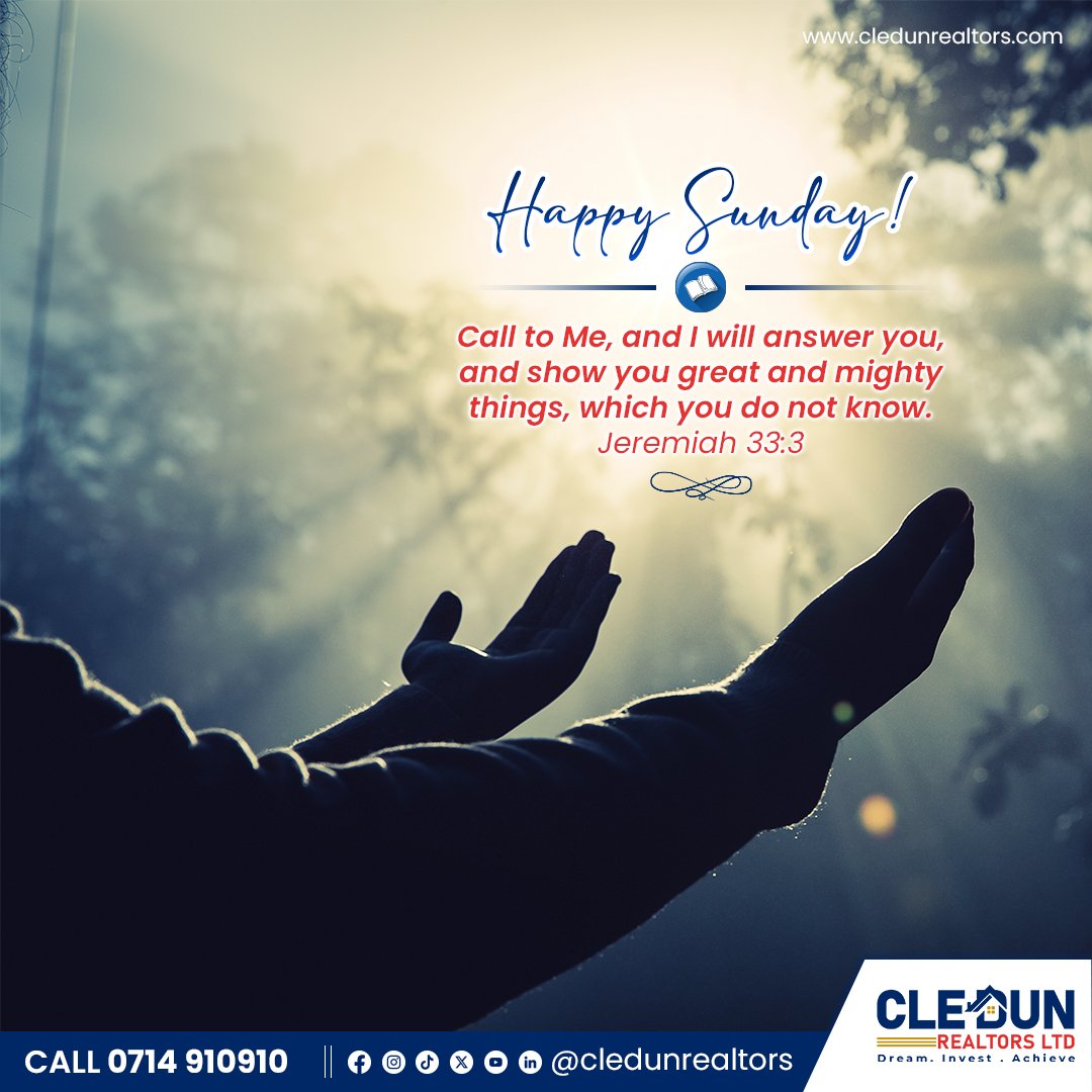 Cledun_Realtors's tweet image. We have the assurance that when we call to God, He hears us, and He answers our prayers. Pray without ceasing, for prayer never fails. 🙏 Happy Sunday!

#CledunRealtors #SundayWord