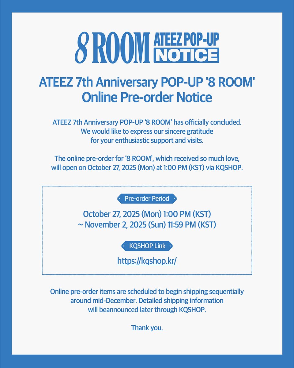 ATEEZ 7th Anniversary POP-UP '8ROOM' 온라인 예약판매 안내] ATEEZ