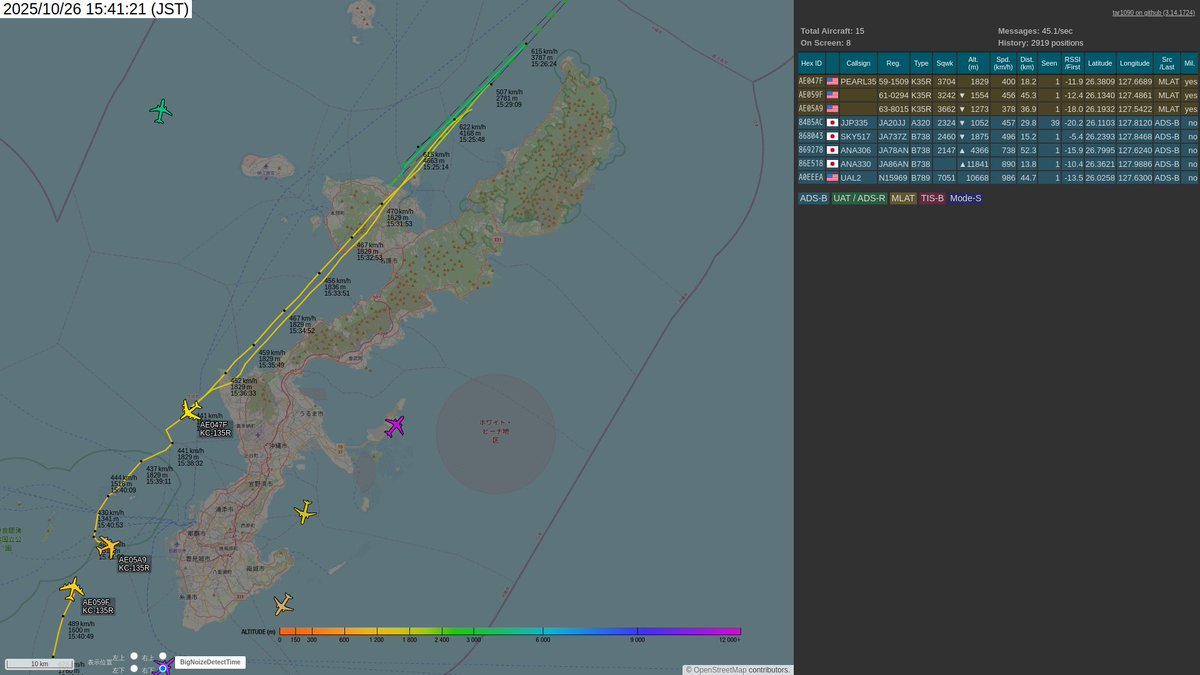 UsMilAircraft's tweet image. AE047F, PEARL35, K35R, KC-135R, mil
AE059F, _, K35R, KC-135R, mil
AE05A9, _, K35R, KC-135R, mil