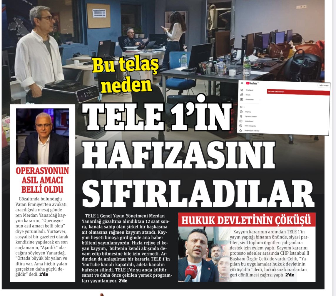 TELE1’e kayyım konusunun basın özgürlüğü dışında bir de şu yönü var:

TELE1 aynı zamanda ticari şirket. Medya şirketlerinin en değerli varlığı arşivleridir.

Kayyım geldi arşivi sildi. 
Şirketin en değerli stoğunu yok etti.

Biliyor musunuz;
bu yıl çıkan kanun gereği BUNU YAPAN