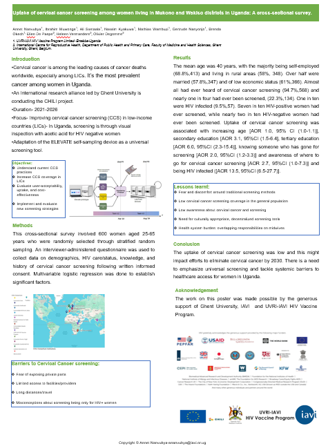 Congratulations to Dr. Annet for presenting her paper on cervical cancer screening uptake in Mukono &amp; Wakiso at IPVS 2025, Bangkok (23–26 Oct 2025). Essential local evidence for improving screening programs. 👏 #IPVS2025 #CervicalCancer #HPV #Uganda #GlobalHealth