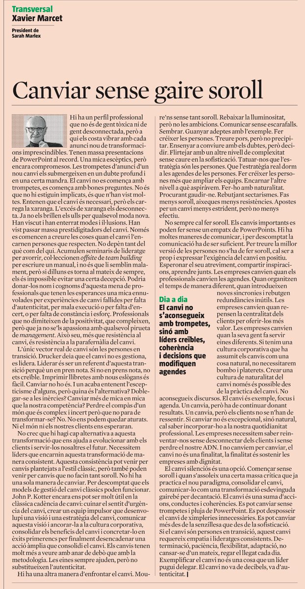 "L'únic vector real de canvi són les persones en transició"
"Les eines sempre ajuden però no substitueixen l'autenticitat" 
El canvi implica anar de debò.
L'article que avui necessitava llegir!
<a href="/XavierMarcet/">Xavier Marcet</a> 🙌