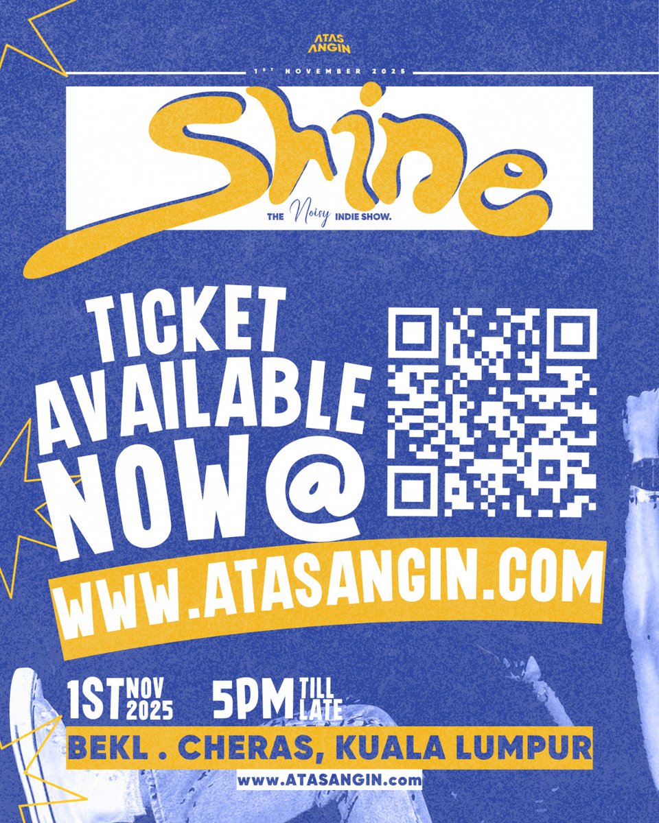 Killer linuep for our next show Shine on 1 Nov at BeKL Cheras!

Will be playing alongside Jemson, Dependent, Servants, Smesta, Maniac Monday &amp; The Baby Cosmos. All killer no filler baby!
<a href="/_atasangin/">Atas Angin MY</a>