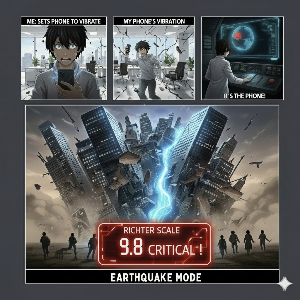 iosvsand's tweet image. My phone&apos;s &quot;vibrate mode&quot; just activated during a meeting. Pretty sure the entire building felt it. 😅 #PhoneVibes #EarthquakeMode #RelatableTech
