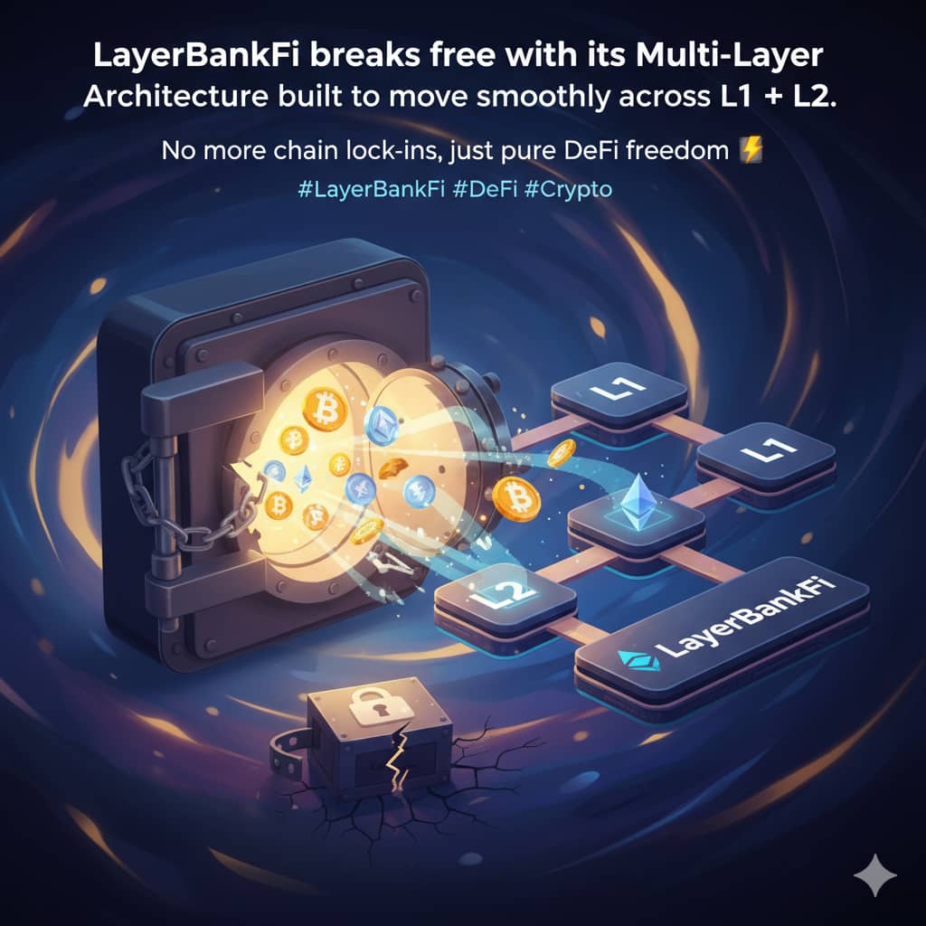 HustleNode's tweet image. GM CT🍺
Ever felt stuck on one chain like your crypto’s on house arrest? 😅  

@LayerBankFi breaks free with its Multi-Layer Architecture built to move smoothly across L1 + L2.  
No more chain lock-ins, just pure DeFi freedom 🏦⚡  

#LayerBankFi #DeFi #CryptoRewards