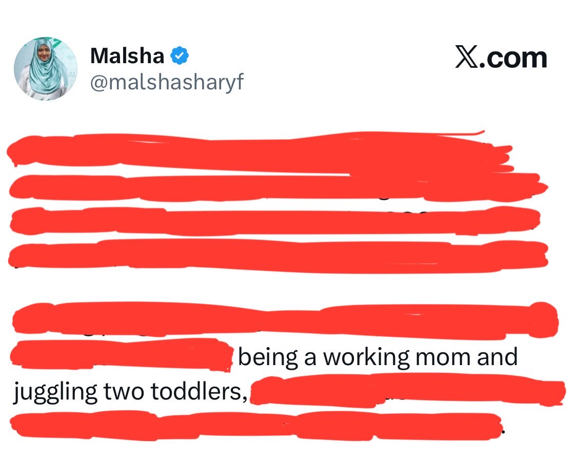 “working mom” 🤡<a href="/malshasharyf/">Malsha</a> 

You don’t get to claim ‘working mom’ when your job was handed to you by Muizzu and your calendar is empty.

Real working parents struggle through jobs, daycare runs, helping with homework and paying the bills.

If you want sympathy, be honest. This