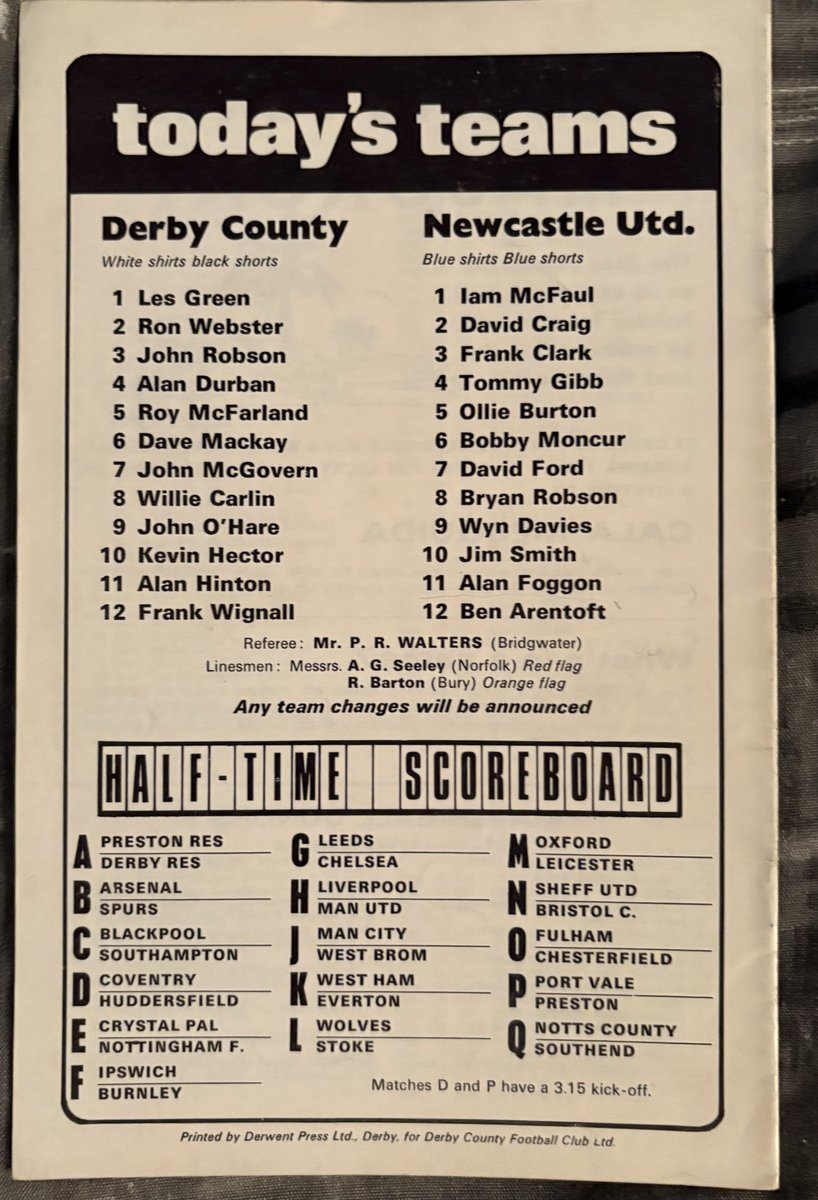 Programme of the Day Number 831
Derby County v Newcastle United 
1970/1
A 2nd away win in 4 days as United won 
2-1 with goals from Keith Dyson and David Young
Att 30466