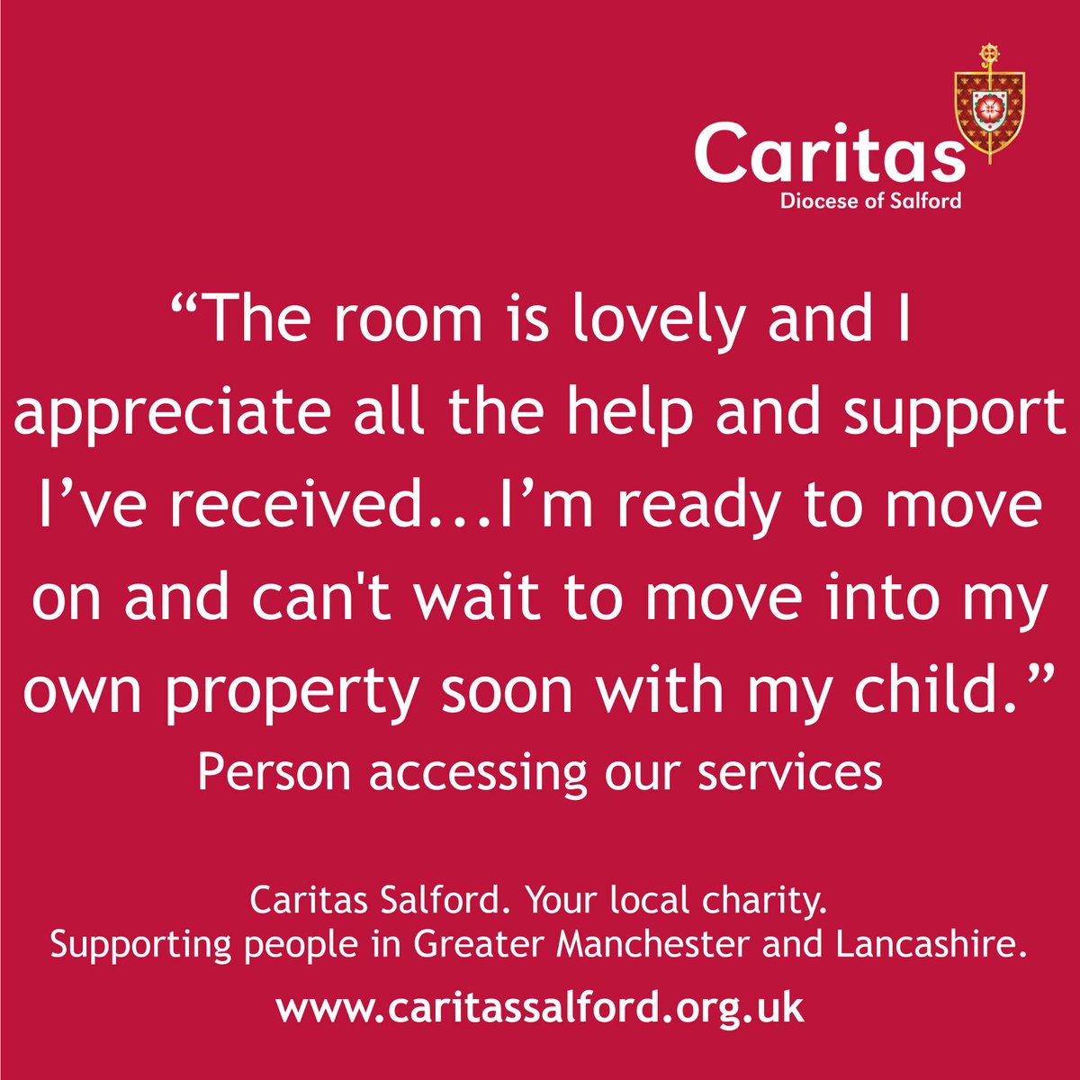 "The room s lovely and I appreciate all the help and support I've received...I'm ready to move on and can't wait to move into my own property soon with my child."

Thank you to the person accessing our services for this feedback.