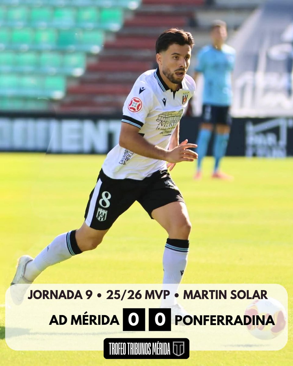 <a href="/Merida_AD/">A.D. Mérida</a> 0 - 0 Ponferradina
Gol legal anulado: Benny
Puntos de la jornada 9:
3 MVP 🧠 <a href="/martinsolar10/">Martín Solar</a>
2 <a href="/OCastellano10/">OscarChiqui7</a>
1 Benny Dibrani

Mención especial para <a href="/lancho_9/">Javier Rodriguez Lancho</a>
y todo el equipo, este es el camino 💪💪💪