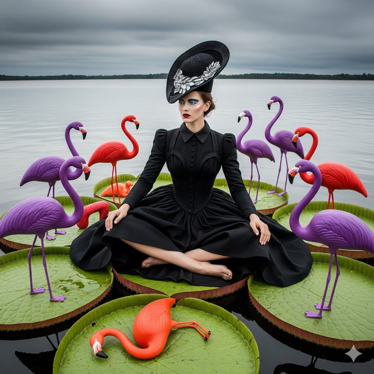 syntaxaegis's tweet image. She doesn't blink, and neither do the flamingos—some secrets float better in taffeta.
#hautecouture #digitalart #surreal #fashion #surrealism