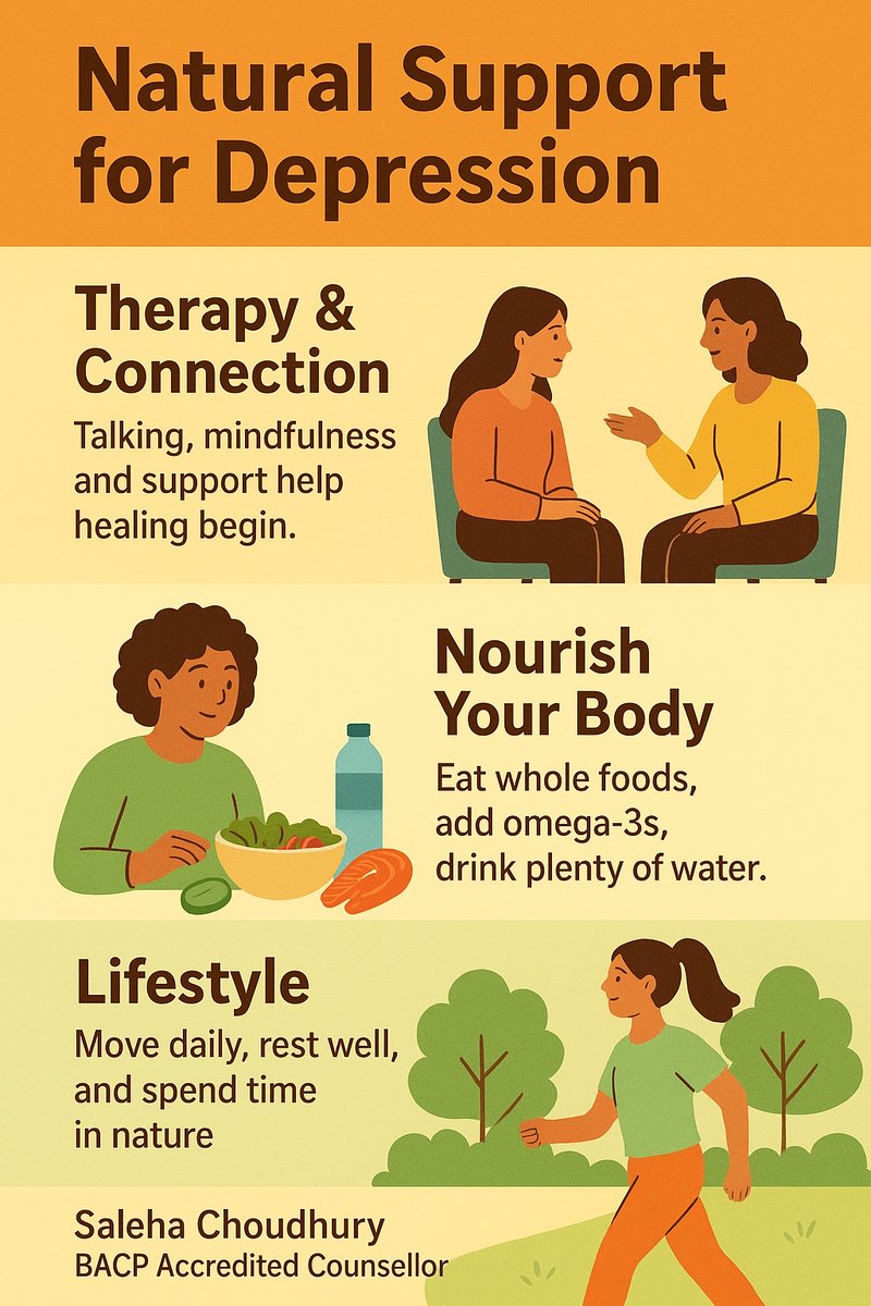 WecounselUK's tweet image. Healing from depression naturally is possible.
Move your body, eat nourishing foods, spend time in nature, and practice mindfulness.
Small steps create lasting change. 

#DepressionRecovery #NaturalHealing #MentalHealth #HolisticWellness #Mindfulness