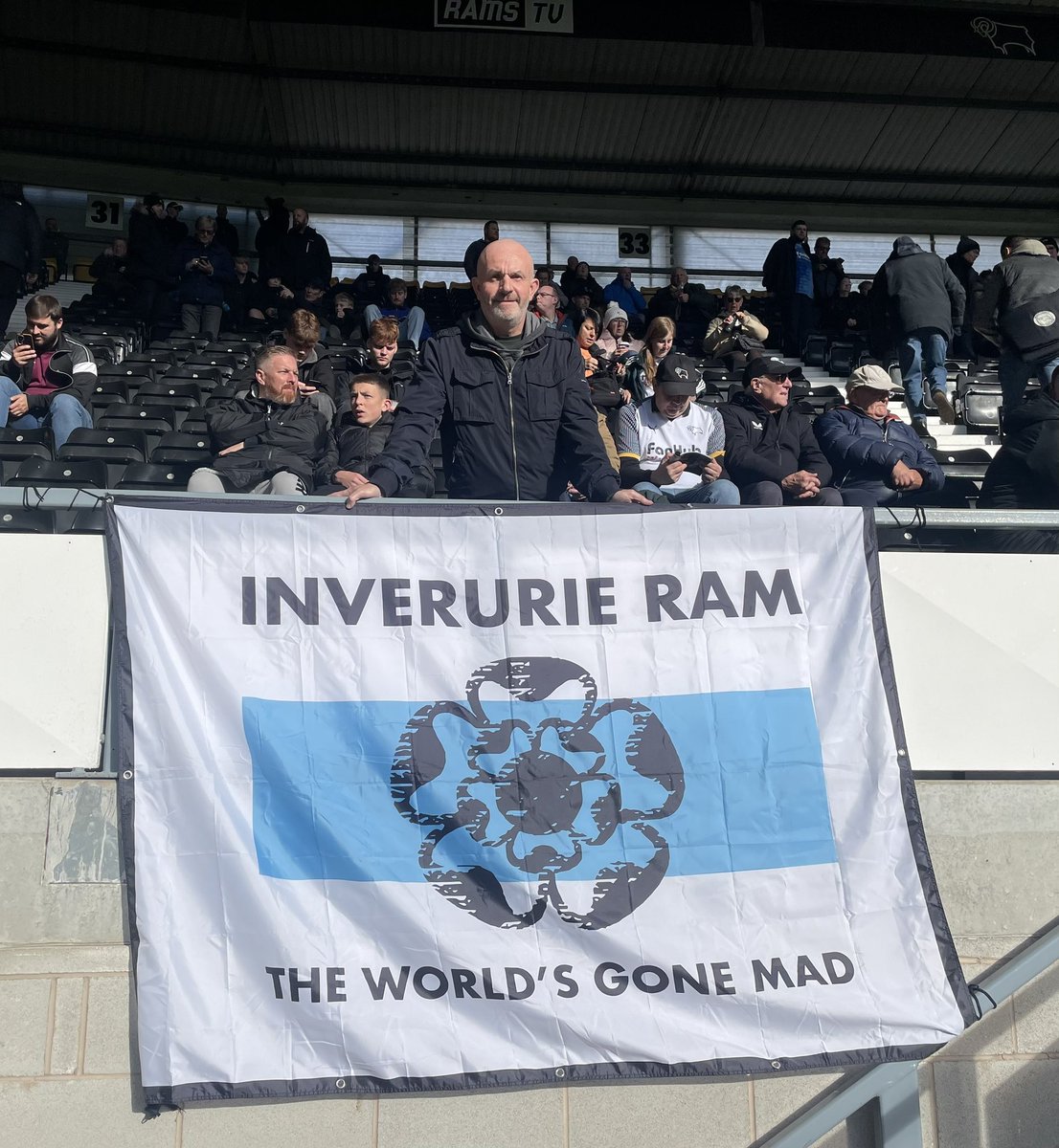 Aberdeenshire Rams loved a great day in the sunshine at Pride Park with Derby &amp; QPR friends. A goal from Carlton Morris in a 1-0 win in front of another great #dcfc attendance 28,931. Thanks Alex for the photo. I’m happy that a new Swindon Rams flag will be back. <a href="/ACTaylor96/">Alex Taylor</a>