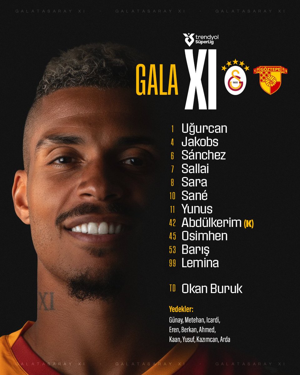 📢 Göztepe karşısında ilk 11’imiz ve yedeklerimiz! 👇 #GSvGÖZ