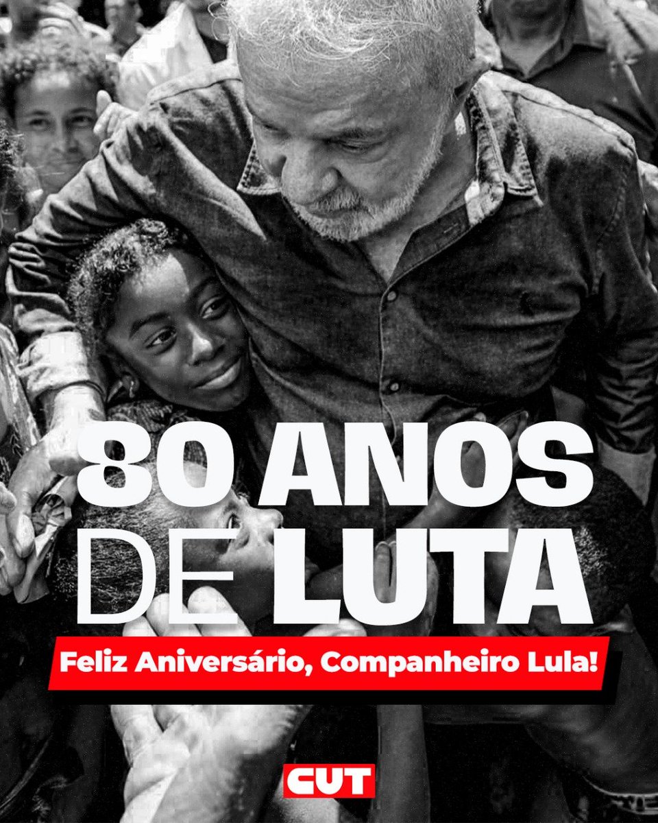 🎉 Hoje celebramos 80 anos do nosso companheiro e presidente, Lula!🌟De Garanhuns, Pernambuco, a metalúrgico em São Bernardo, São Paulo, até a presidência do Brasil, sua trajetória é uma verdadeira inspiração. Você mudou a vida de milhões de brasileiras e brasileiros! #Lula80Anos