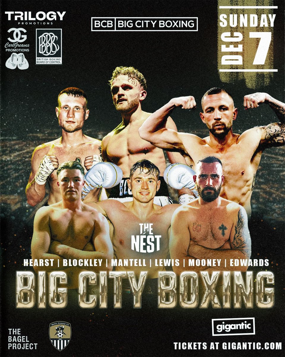 6 weeks today
<a href="/Official_NCFC/">Notts County FC</a> 
<a href="/CarlGreavesPro/">Carl Greaves</a> <a href="/trilogyboxing/">Trilogy Promotions</a> in association with #BCB Big City Boxing launch the start of something big 4 Shows a year in a fantastic venue 🥊