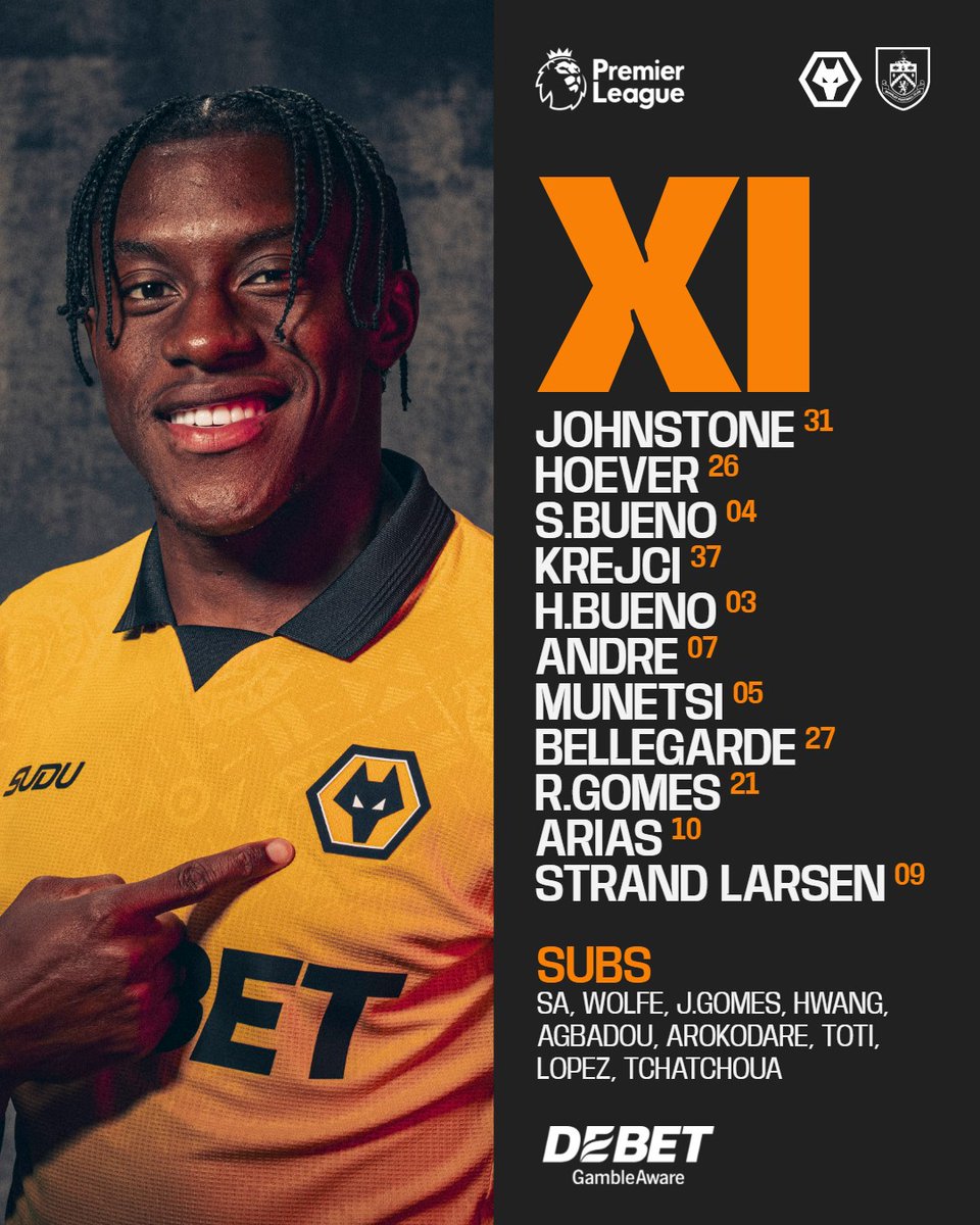 Wolves's tweet image. ✌️ Two changes from #SUNWOL 
➡️ Hoever and Bellegarde into the XI
Our line-up to face @BurnleyOfficial 📋