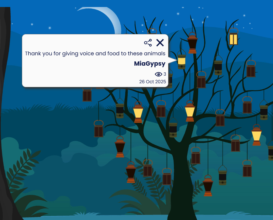 DogDeskAction's tweet photo. Mia Gypsy lit a lantern and left an uplifting message on the #TheSilenced Lantern Tree 🕯️
to show Turkey’s brave community carers they are not alone. 💛

It’s free to light a lantern, will you light one too?
👉 https://t.co/GwcZS9QLUx

#CompassionIsNotACrime #WeKeepTheirNames https://t.co/IqhXki2Nqc