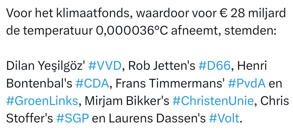 MarcusPluijm's tweet image. Bij de #klimaatmars lopen dus figuren die het volkomen normaal vinden om Rob Jetten, Dilan Yesilgöz, Frans Timmermans en Henri Bontenbal € 28 miljard te geven om de wereldtemperatuur met 0,000036°C te verlagen.

Lidewij de Vos heeft meer verstand in haar pink dan deze lui samen.
