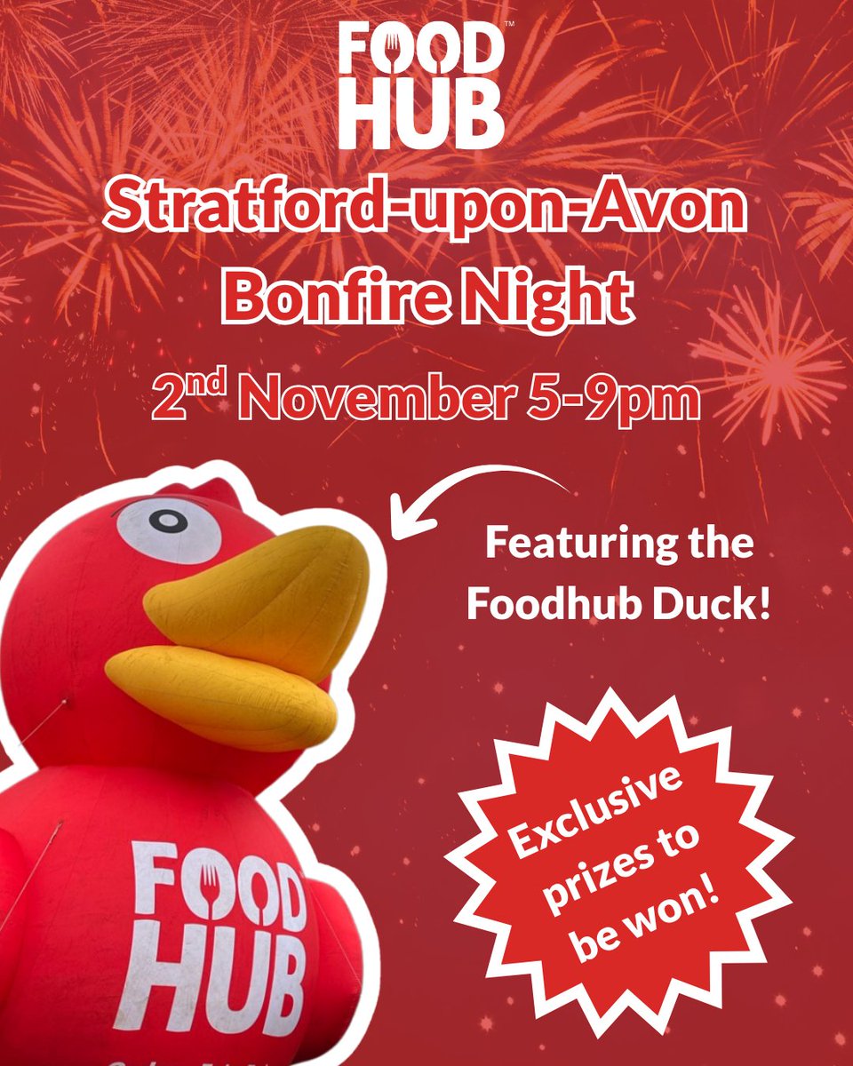 In Stratford-upon-Avon next Sunday? 👀

Why not try your luck at the Stratford Rugby Club bonfire night! 🎆

There's plenty of exclusive prizes up for grabs including discounts off your next Foodhub order! 🏆

#Foodhub #Food #BonfireNight #StratfordUponAvon #Warwickshire
