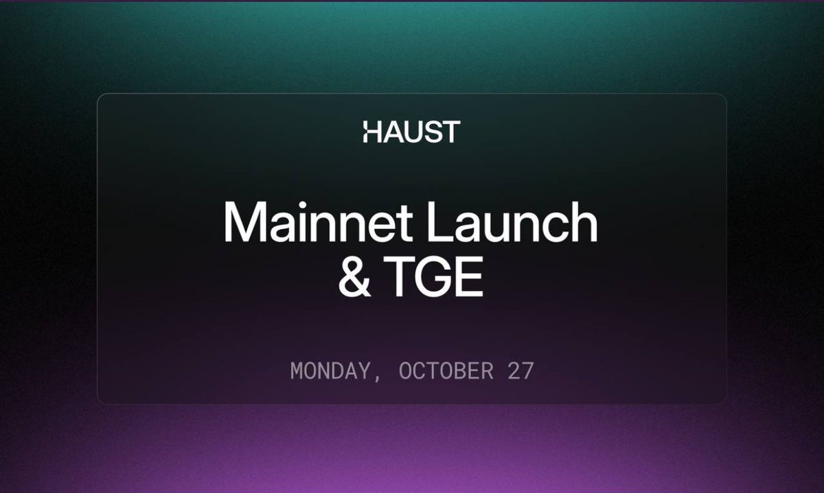 Moon1ightSt's tweet image. 【月光撸空投日记】

亲爱的，月光关注了一段时间的项目，准备要来到新的里程碑啦～

Haust @HaustNetwork 主网 &amp;amp; TGE 将于 10 月 27 日 正式上线！

$HAUST 代币同步开放交易 

平台是 Uniswap + Haust DEX

全新 DeFi 层即将开启

很期待哦～

#HaustNetwork #Mainnet #TGE