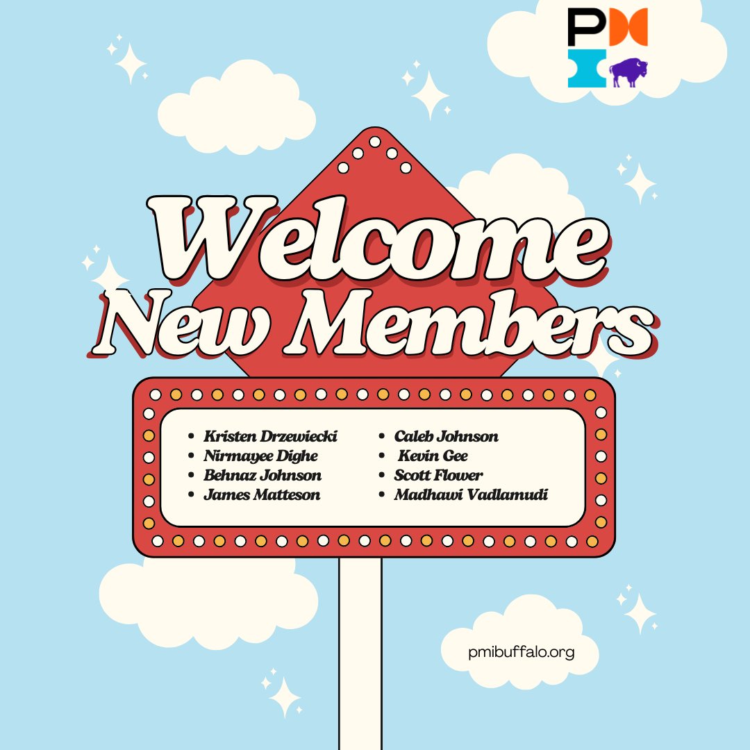 🎉 A warm welcome to our newest PMI Buffalo Chapter members! 🎉

We’re excited to introduce:
- Kristen Drzewiecki
- Nirmayee Dighe
- Scott Flower
- Behnaz Johnson
- James Matteson
- Madhawi Vadlamudi
- Caleb Johnson
- Kevin Gee

#PMIBuffalo #PMCommunity #Welcome