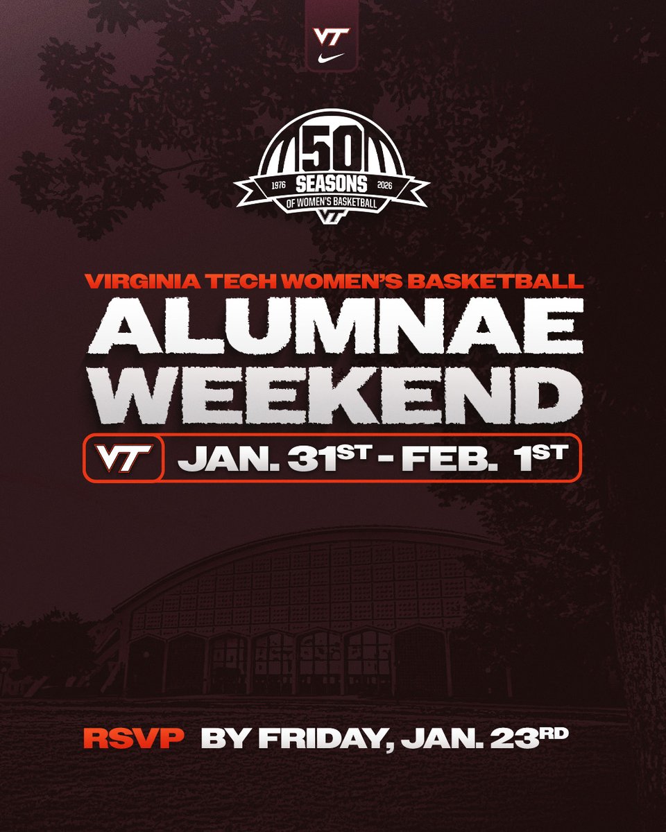 Calling all alumnae 🗣

Join us as we celebrate #VTWBB50 this winter! Register at the link below

RSVP ✉ | vthoki.es/8DptF