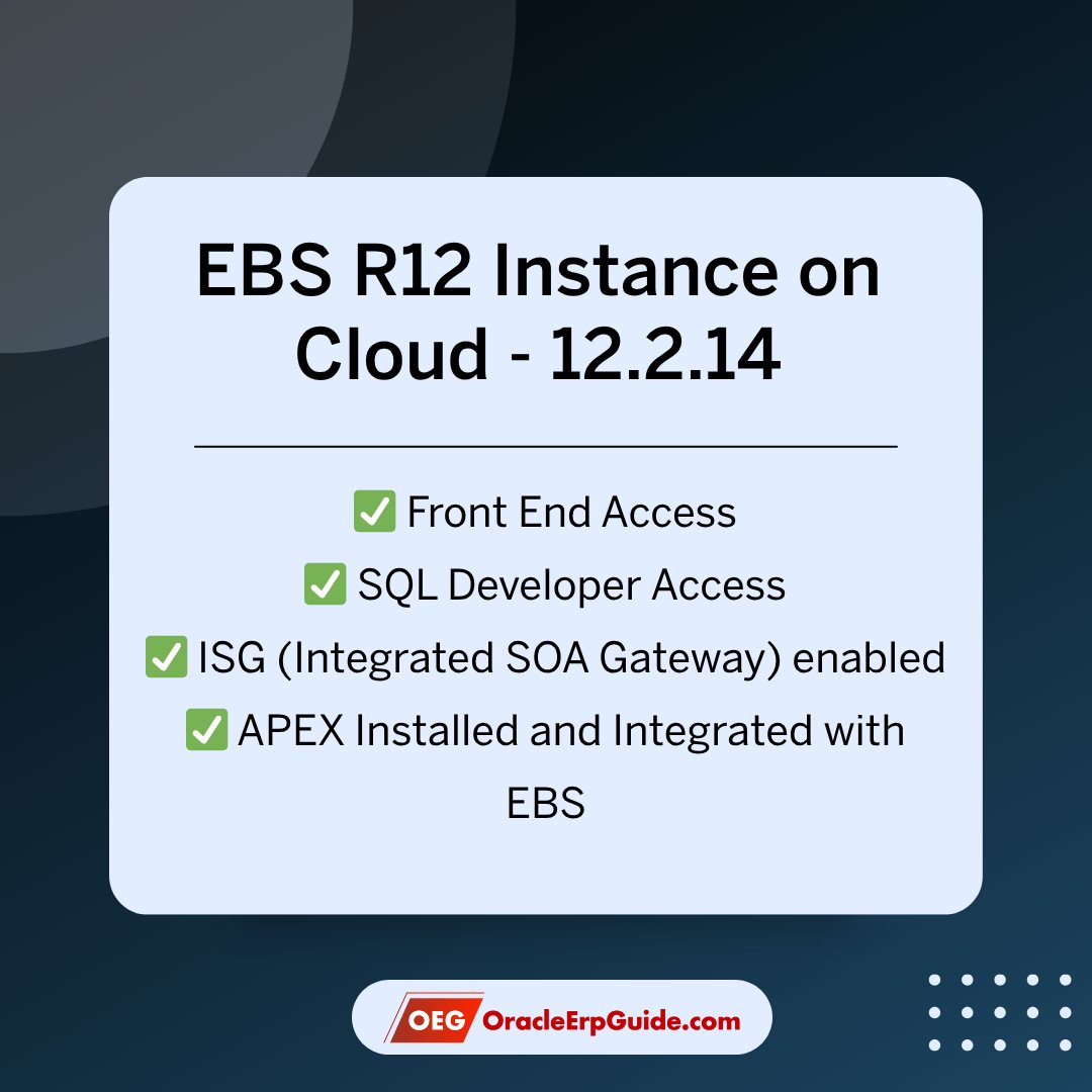 tanmayvaze's tweet image. Oracle EBS R12 Instance brings enhanced stability and performance. 
Get a hands on experience now: lnkd.in/dwdvqgK4
EBS Instance, APEX and ISG are fully operational!
#EBS #OracleEBS #OracleERP #APEX
