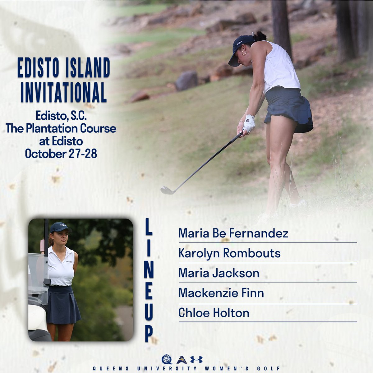queens_wgolf's tweet photo. Closing out our fall season at the Edisto Island Invitational!

Due to inclement weather, the event kicks off today with round one. 

📊 https://t.co/XzmEVOhFos 

#RoyalsRise | #QUeenCity | #ALLIn https://t.co/ZTq5uavhg5