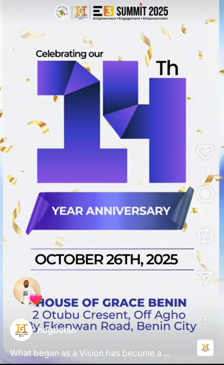 onecfialumni's tweet photo. CFIAN EDO Region UPDATE - CGMi HOUSE OF GRACE

On this milestone occasion of the 14th Anniversary of the church, we celebrate with our Distinguished Alumni, first off the Pioneer Senior Pastor of Church of God Mission Intl - House of Grace (CGMi-HOG) *Rev Osas Obarisiagbon... https://t.co/BJIEPQ4bBB