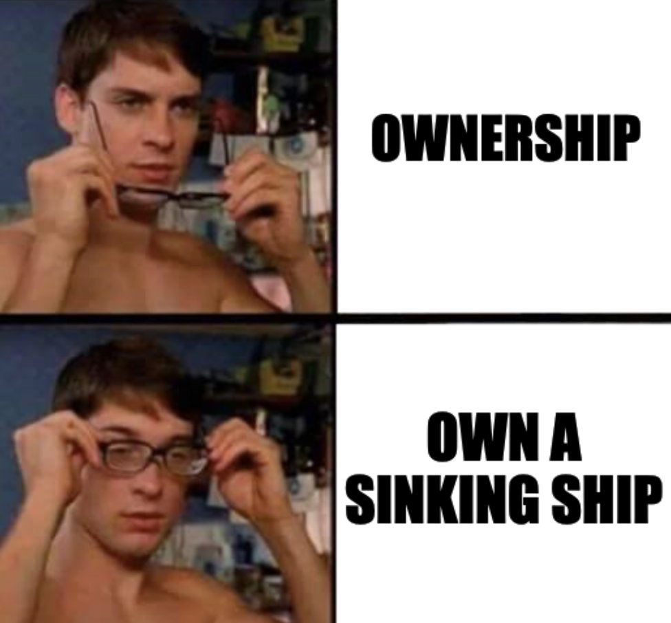 Spider-Man meme contrasting 'Ownership' with 'Own a sinking ship' for USDC in crypto