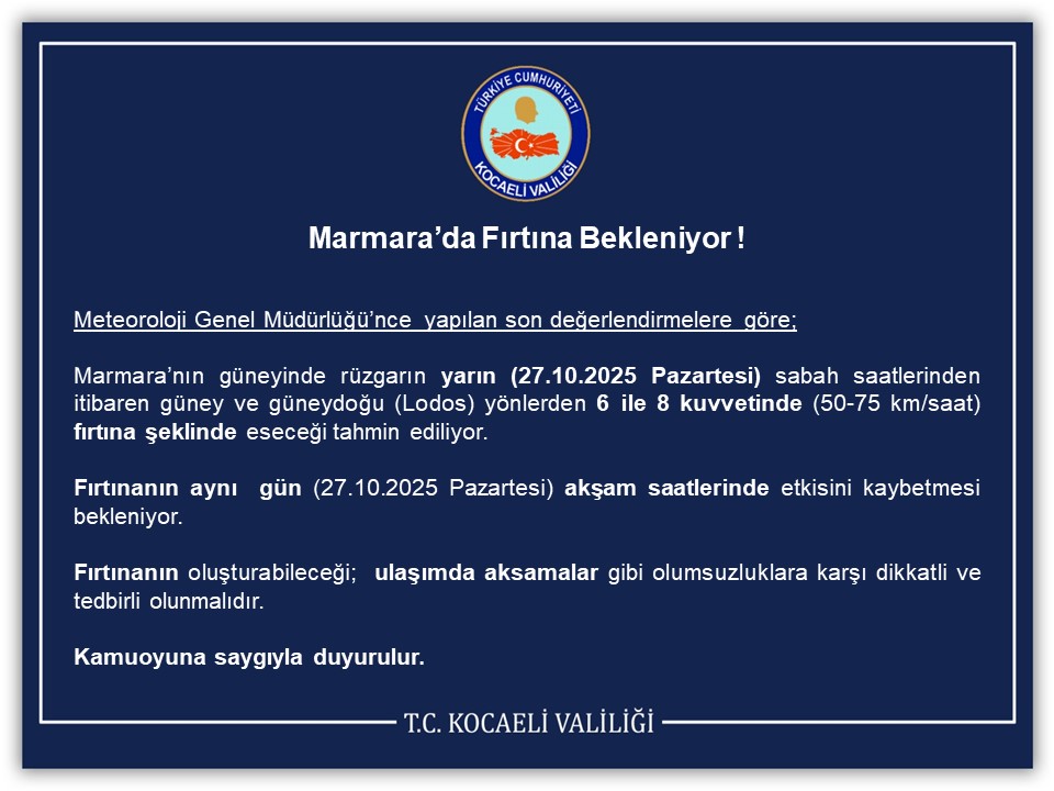 Marmara’da Fırtına Bekleniyor !
<a href="/afadkocaeli/">AFAD Kocaeli</a> 
⬇️
kocaeli.gov.tr/marmarada-firt…