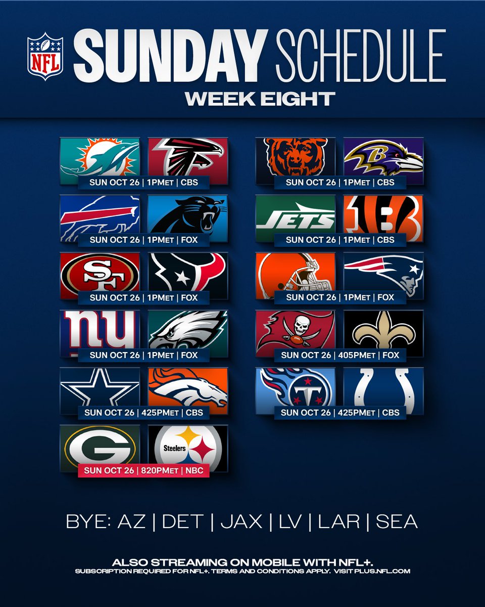 NFL's tweet image. A week 8 slate that you won’t want to miss 🔥