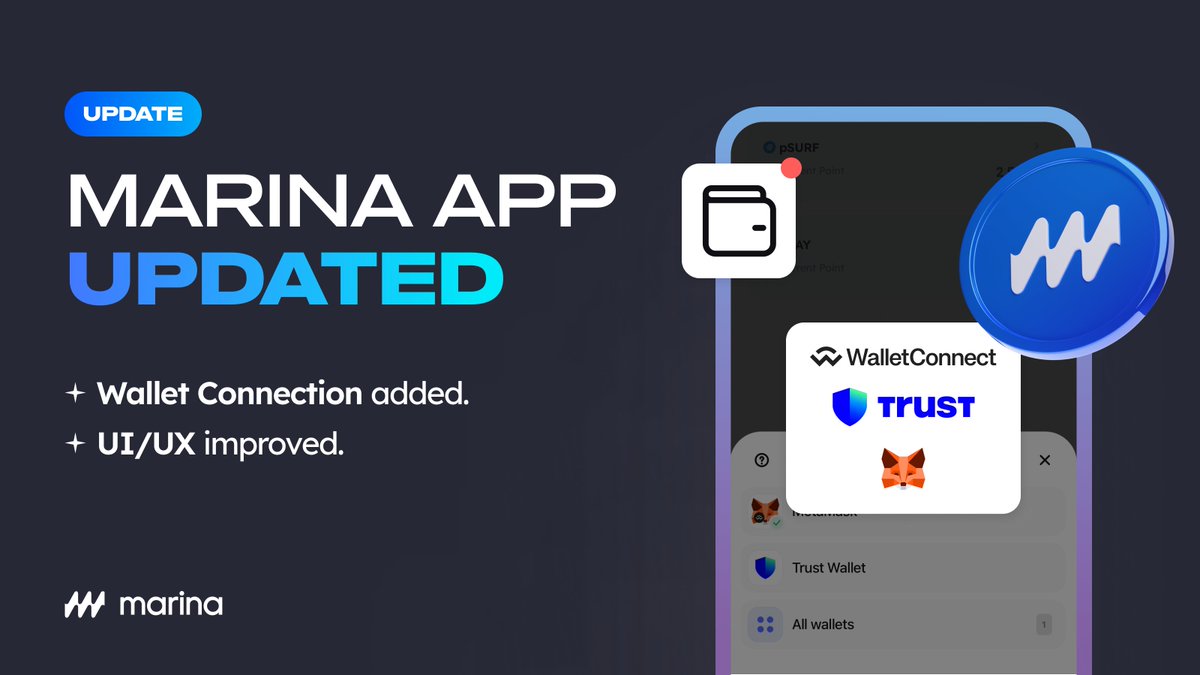 🔥Marina Protocol Now Supports Trust Wallet & More! ✓Wallet Connection  Added ✓Wallet Connect, Trust Wallet, MetaMask, and more 🔔How To Connect:  1️⃣Tap Wallet Icon (Top-right corner). 2️⃣Click the 