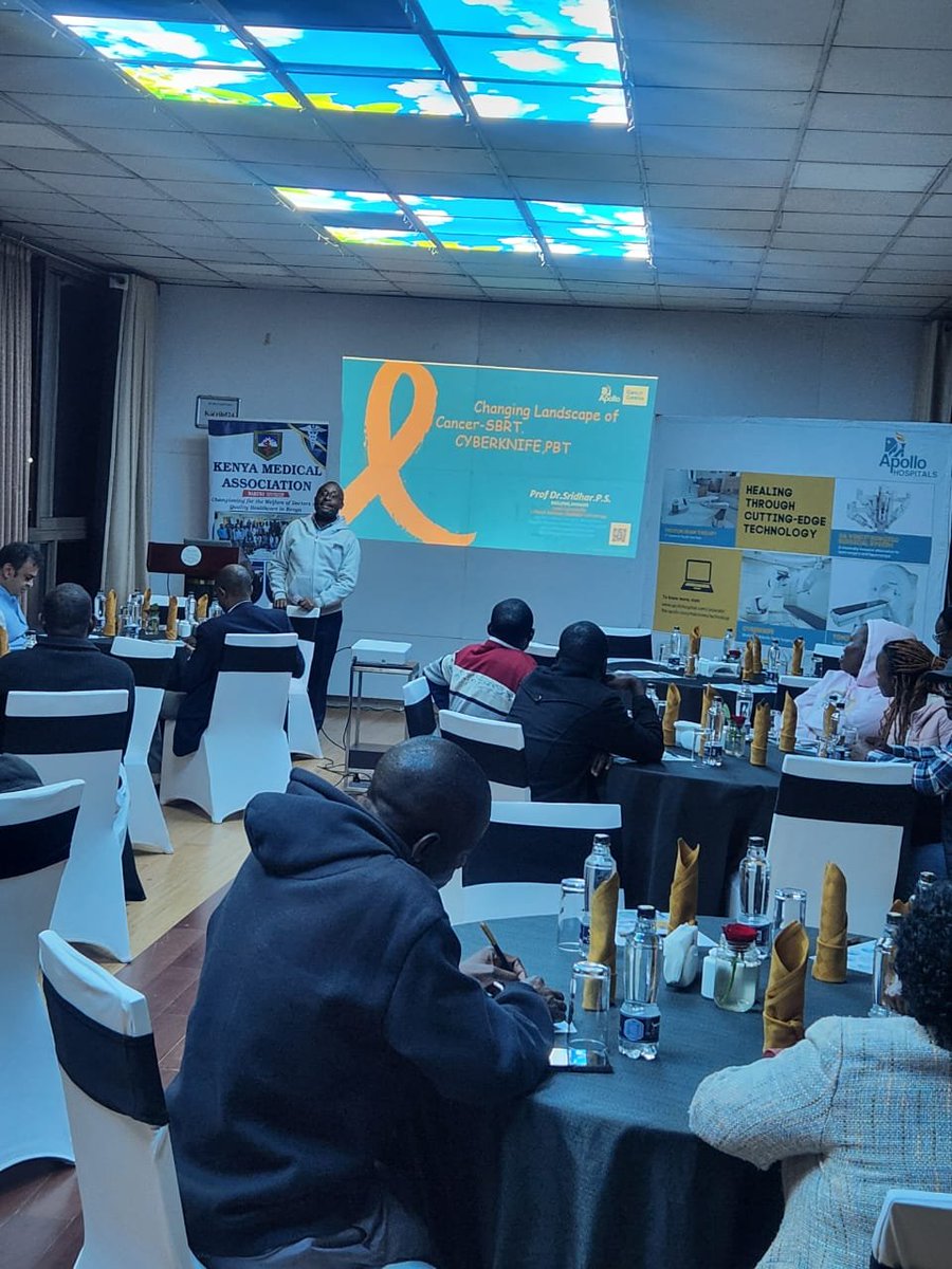 ApolloInfoC's tweet photo. KMA Nakuru &amp; Cretum International hosted a CME with Dr. Sridhar from Apollo Hospitals on redefining cancer care through Cyberknife &amp; Proton Therapy.
https://t.co/fSQNkHJyip

#ApolloHospitals #KMANKuru #CancerCare #CyberknifeTherapy #ProtonTherapy #OncologyExperts @kdfinfo https://t.co/E9nqEAgF4t