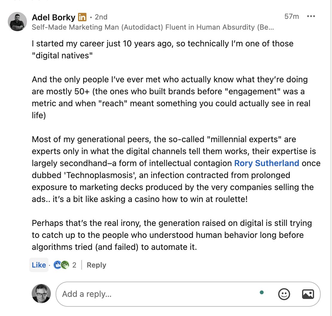 A noteworthy comment from my LinkedIn post: