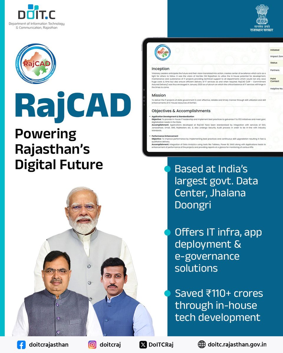 DoITCRaj's tweet image. From apps to e-governance, RajCAD drives Rajasthan’s digital transformation - saving crores and making governance smarter, faster &amp;amp; efficient.
#DOITC #RAJCAD