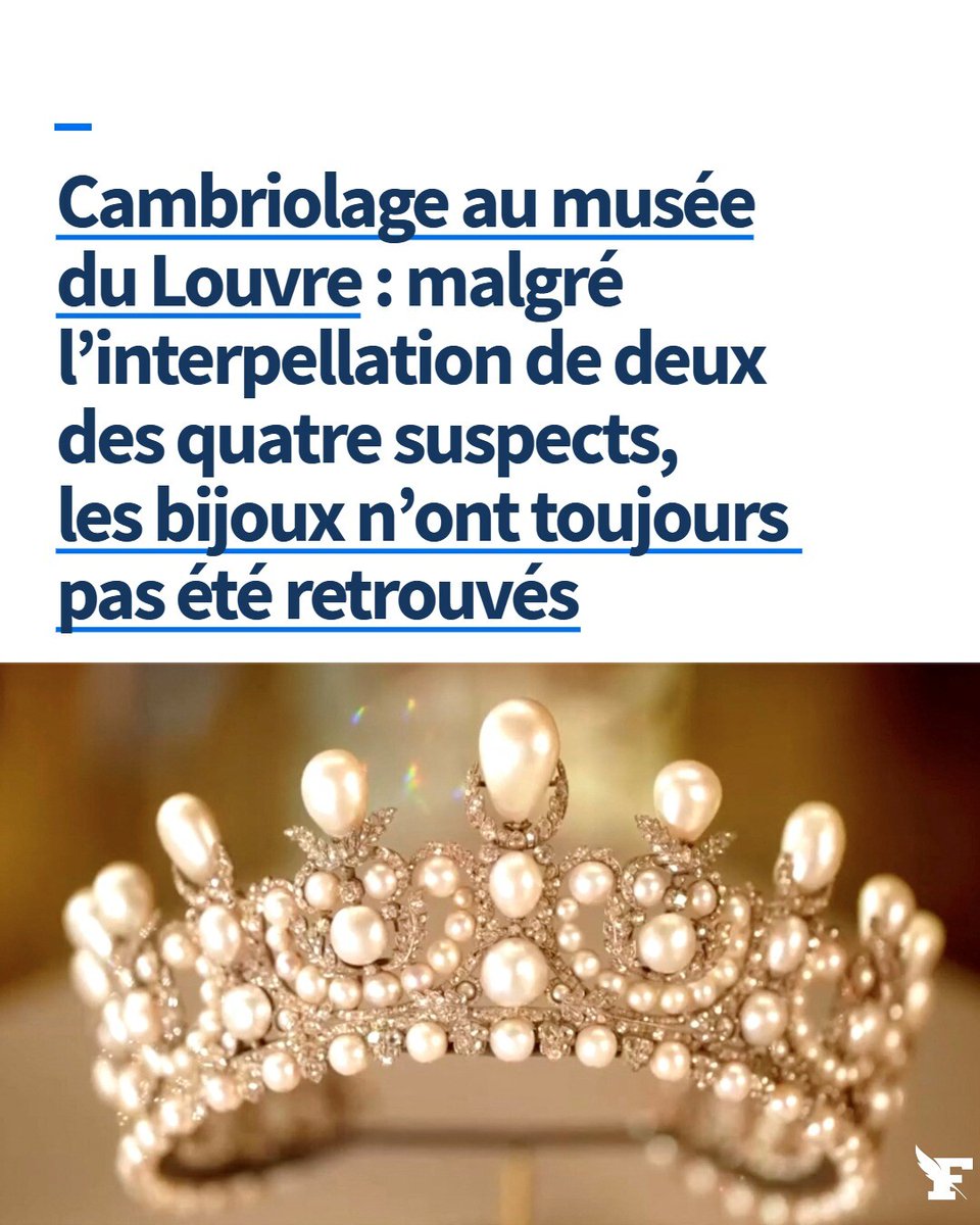Une semaine après le vol spectaculaire de huit joyaux de la couronne de France en quelques minutes au musée du Louvre, deux hommes, soupçonnés d’avoir fait partie du commando, ont été interpellés et placés en garde à vue. ➡ l.lefigaro.fr/IL0T