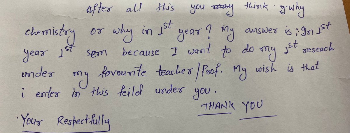 Some days bring unexpected joy - today, it was a heartfelt handwritten note from a 1st-year student. Such a simple gesture, yet deeply moving. It made me emotional and proud, reminding me why I love teaching, mentoring, and inspiring young minds. <a href="/iiserbhopal/">IISER Bhopal</a>